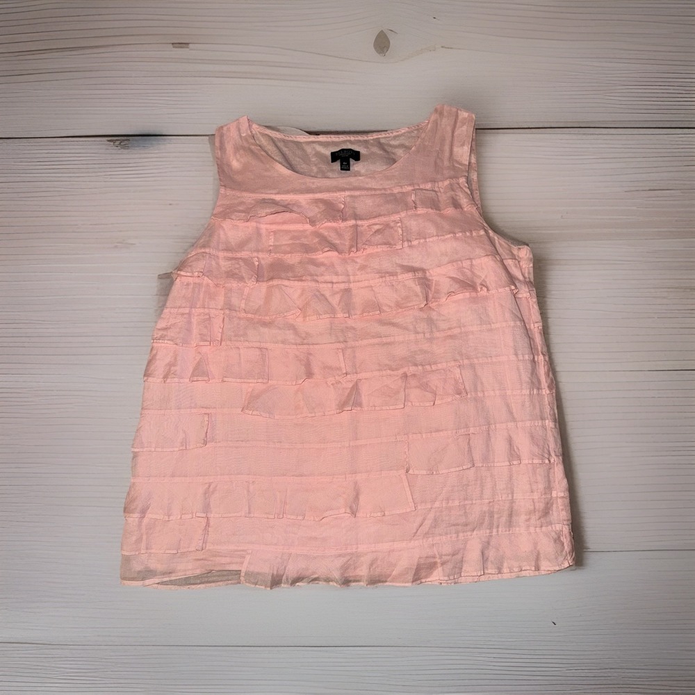 Talbots Petites Pink Ruffle Layered Sleeveless Blouse Lined Textures Top Size 6P - Picture 3 of 7